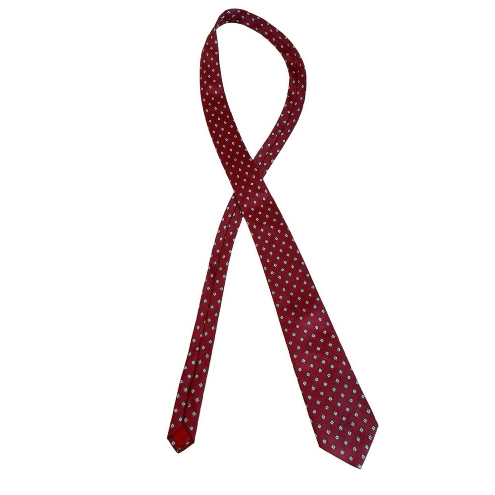 Abercrombie & Fitch Vintage Silk Neck Tie Red Burgundy Diamond Geometric Pattern